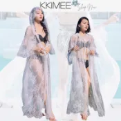 KKimee╭＊絕美仙氣長版防曬蕾絲外套【JK02】海邊渡假沙灘裙比基尼泳衣罩衫蕾絲洋裝