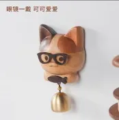 【品質驗證 免運】實木雕刻招財貓企鵝螃蟹風鈴治愈系禮物開門提醒掛飾多巴胺門鈴