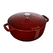 【STAUB】Lily雕花琺瑯鑄鐵鍋和食鍋26cm-石榴紅(德國雙人牌集團官方直營)
