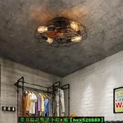 【可開發票】鐵藝風扇燈臥室美式吸頂吊扇燈壹體餐廳復古遙控風扇燈工業風隱形