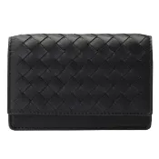 【BOTTEGA VENETA 寶緹嘉】經典小羊皮編織暗釦名片/零錢包(黑133945-V001U-1000)