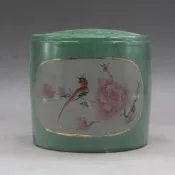 滿300出貨 居仁堂款綠釉雪景花鳥蛐蛐罐 古玩瓷器古董擺件仿古瓷器收藏