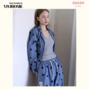 【10月中到貨】SAGAN 莎岡選品店｜VIVIHOME 韓國睡衣 Moment in Paris 套裝｜霧藍波點