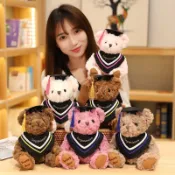 💕畢業季公仔💕博士熊畢業熊毛絨玩具公仔戴博士帽定製小熊學校畢業紀念學士服