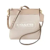【COACH】專櫃款厚織帆布撞色拼接斜背包(奶茶色)