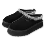 現貨 UGG Tazz 民族風厚底低筒雪靴 黑 女 1174471 真皮羊毛一體短靴 保暖加絨休閒靴 防潑水低幫雪地靴 一腳蹬穆勒鞋1122553