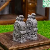 【台貨【源一 五福拜壽仿石石獅子 守門石獅子 門墩 石墩 迷你抱鼓石猹桌流水造景 猹席擺件 瑞獸盤柱擺件 石彫擺