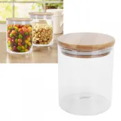 jiadass aqxreight 450ml 木質圓形儲物罐透明玻璃食品容器用於茶咖啡家居用品