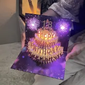 好物🥇生日禮物高級感音樂燈光立體賀卡3d創意蛋糕手工紙雕定製代寫卡片DARHF