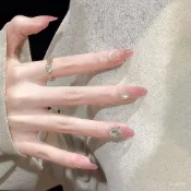 🌹十指心動🌹【厝邊原創】新款高級感清新豆沙粉漸變氣質閃鑽貓眼手工美甲 VKGL