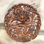 可開發票💖 東陽木雕 玄關龍盤壁掛 實木背景牆裝飾金龍圓形單龍挂件