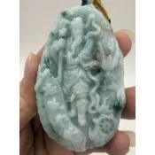 （附證書）天然翡翠～關公關聖帝君武財神吊飾項鍊J255