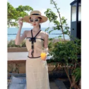 夏’新款🌞現貨 美!女神針織套裝 氣質繞脖洋裝 海島渡假約會穿搭 針織套裝 針織長裙 針織洋裝