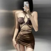 °• 𝘔𝘖𝘔𝘖𝘕𝘈 •°🫧台灣現貨🫰小胸聚攏BIKINI附胸墊無鋼圈三件式渡假性感綁帶比基尼泡溫泉泳裝泳衣YH003
