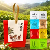 【龍源茶品】喫茶去茗山頭三角立體茶包禮盒-16包│附提袋│薄荷綠│杉林溪│阿里山│梨山│凍頂│紅茶包│台灣山茶│四季春