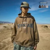 AOYAMA 日系 MOUNTAIN 質感貼布繡花 寬鬆落肩帽T【A0526】寬鬆長袖 男女不拘 大學T 無刷毛 大絨布
