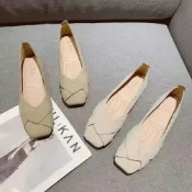 (店+)單鞋女單鞋平底單鞋淺口單鞋樂福鞋女瑪莉珍鞋女軟底粗跟平底側拉鍊耐磨加固鞋頭大尺碼寬楦PU鞋面絨面上班通勤日常外出單鞋女鞋仙女風溫柔軟底平底鞋子淺口百搭豆豆鞋大碼
