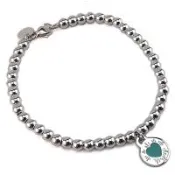 TIFFANY Return To Tiffany 925純銀刻字圓牌鑲藍瓷愛心墜飾珠珠手鍊