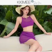 KKimee╭＊性感【削肩+美背】【SK82】渡假FU 顯瘦 比基尼三件式 泳衣 泳裝 BIKINI 溫泉 游泳衣