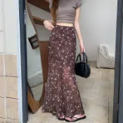 輕奢高級感女人味穿搭咖色碎花松緊腰半身裙夏修身顯瘦魚尾裙#Hi, 貼心優衣家居#