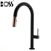 BOSS 無鉛廚房伸縮龍頭 112211-BG 尊爵黑/玫瑰金 雙出水模式噴頭 西班牙賽道陶瓷閥芯 台灣製 112211