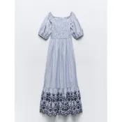 Zara 鏤空刺繡條紋洋裝 長洋裝 露肩洋裝 渡假風洋裝 連身裙 連身洋裝～原價1990元
