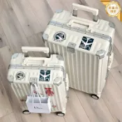 huangjinlang 【鋁框堅固耐用】行李箱 拉桿箱 旅行箱 登機箱 密碼箱 皮箱 24吋 26吋 28吋 20吋 鋁合金邊框 靜音輪 防刮耐磨 男女適用 出差旅遊必備