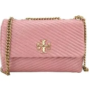 【TORY BURCH】Kira Moto牛皮斜紋鍊帶翻蓋包 斜背包-粉色