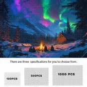 套裝 120/500/1000 件 Aurora 冬季森林拼圖 - 夢幻北極光和冬季篝火、挑戰拼圖、終極拼圖愛好者、節日