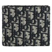 【Dior 迪奧】Oblique 經典品牌緹花布拼接雙層對折8卡短夾(深藍)