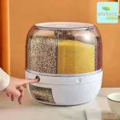 晴曦選品 【防潮防蟲】旋轉米桶 儲米箱 收納盒 密封罐 五穀雜糧 分類儲物 家用廚房 透明可視 定量取米