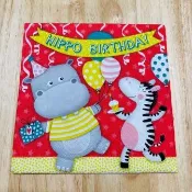 【蒂瑪拼貼】可愛動物 河馬 斑馬 生日快樂party 蝶古巴特手工藝  進口餐巾紙  台中蝶谷巴特工作室