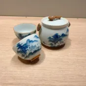 古瓷堂日本回流瓷器 日本回流 有田燒幸山窯青花手繪山水茶壺套組 寶瓶茶杯 純手繪釉下彩 如意設計送禮自用 全新瓷器茶具