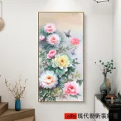 小胖達生活百貨 新中式裝飾畫 花卉 牡丹花 風 居家裝飾 房間佈置 客廳掛畫 臥室 玄關 壁貼壁畫 無框畫 禮物