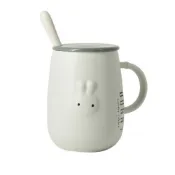 【NITORI 宜得利家居】附蓋附匙馬克杯 浮雕兔 GY 480ml
