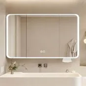【CJY】圓弧智能鏡櫃 60*65*11CM 雙門(衛生間掛墻式/單獨鏡箱/帶置物架/美妝鏡收納)