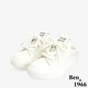 Ben&1966高級頭層牛皮可愛圓鞋帶胖胖休閒鞋-米白(246451)