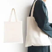 (店+)【蕉蕉購物】簡約素面本色帆布袋環保購物袋 手提袋子 帆布包 素色提袋 單肩包 學生 上班族 白