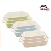 法國Staub 長方型陶瓷烤盤14x11cm-0.4L/20x16cm-1.1L/27x20cm 豆沙粉/奶油藍/青檸綠