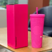 星巴克杯子2026新年禮物新品芭比玫粉多巴胺色彩大容量榴蓮雙層塑料吸管杯子露營喝水杯情人節萬聖節新年禮物