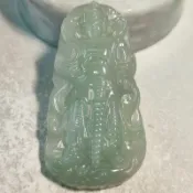 ☀️驅邪除魔☀️天然緬甸玉 A貨翡翠-冰淡底色 精雕 韋陀/韋馱菩薩 護法神 現貨優惠特價【92jade 遇見善緣】