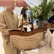 大牌同款❤️夏天這包就夠超美渡假風草編包春夏新款復古休閒草編包拼接編織包大容量度假手提包斜背包女