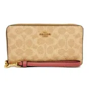 COACH 經典C LOGO手掛式零錢袋長夾(米白/粉紫)