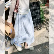 【女生下裝】海邊渡假藍色格子半身裙女夏季2026新款高腰顯瘦休閒長款a字裙子