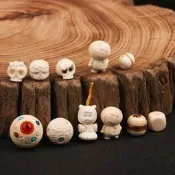 宗教用品 蘇工猛犸象牙雕刻骷髏阿呆六方星球單珠diy文玩配飾單圈佛珠頂珠（新）