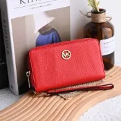 MICHAEL KORS FULTON 皮革手掛對開式中夾(紅)