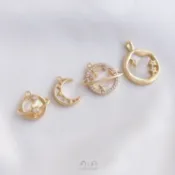 PA2606-粘天然母貝14K包金貝殼日月星辰宇宙星球月亮吊墜diy手鏈項鏈掛件