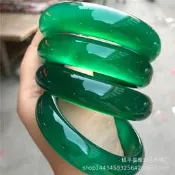 冰種帝王綠玉髓手鐲陽綠色寬條玉鐲滿綠瑪瑙玉手鐲冰透綠玉髓手鐲