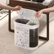 美世達垃圾桶家用干濕分離帶蓋分類茶桶辦公室中古風大號茶水桶