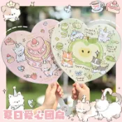 桃園出貨手搖愛心大團扇心形大扇子便攜加厚清新少女夏日手持扇蘋果蛋糕款